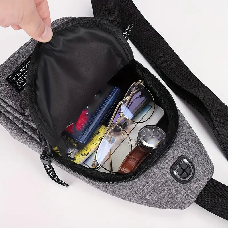 Men's Crossbody Shoulder Bag Waterproof for Outdoor, Travel, Work Denim Fabric Gray