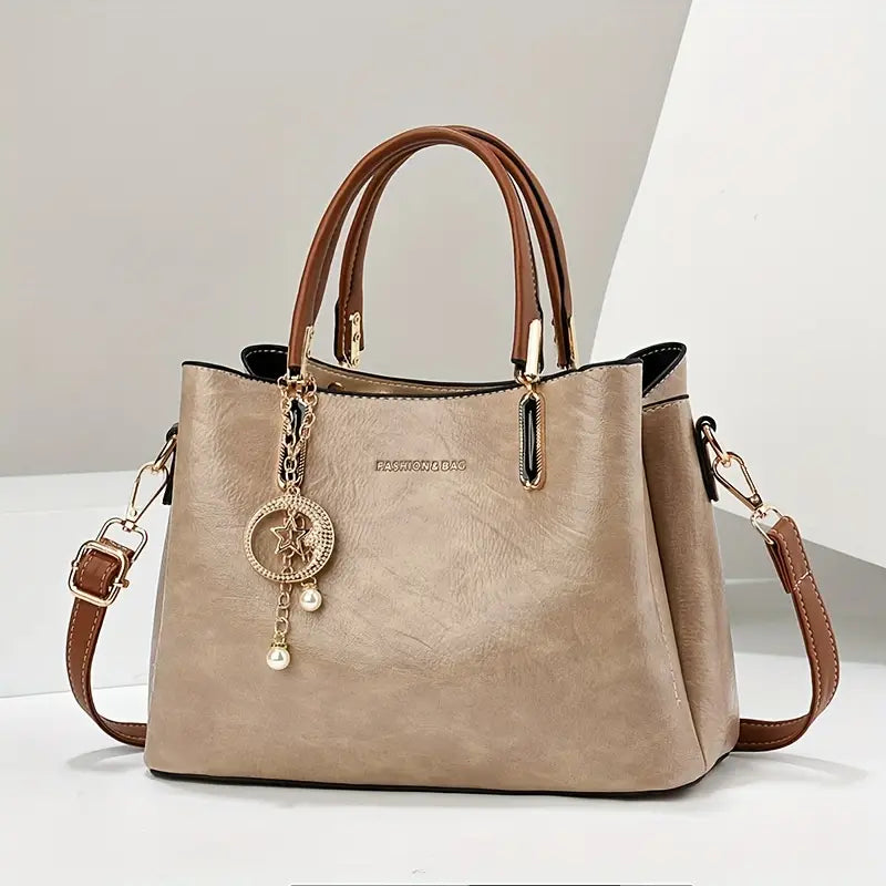 Women's Elegant Tote Bag, Elegant Handbag with Shoulder Strap PU Khaki