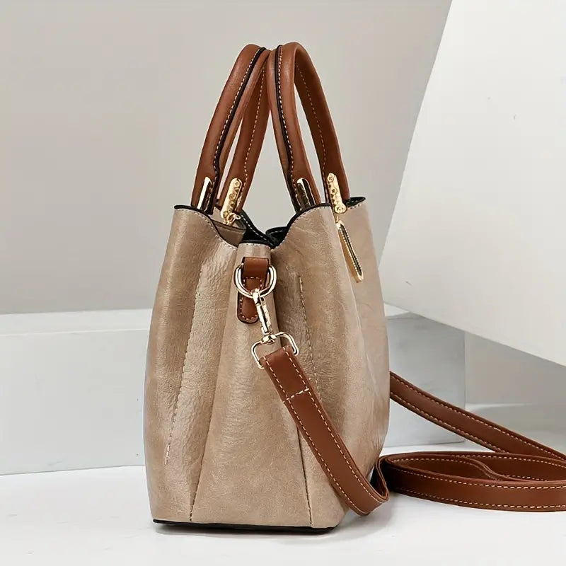 Women's Elegant Tote Bag, Elegant Handbag with Shoulder Strap PU Khaki