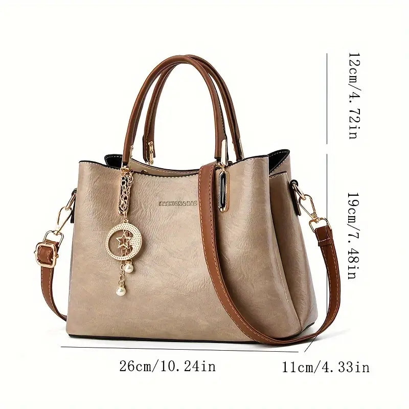 Women's Elegant Tote Bag, Elegant Handbag with Shoulder Strap PU Khaki