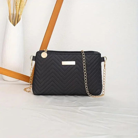 Women's Crossbody Mini Bag Wave Pattern with Chain Strap Faux Leather Black