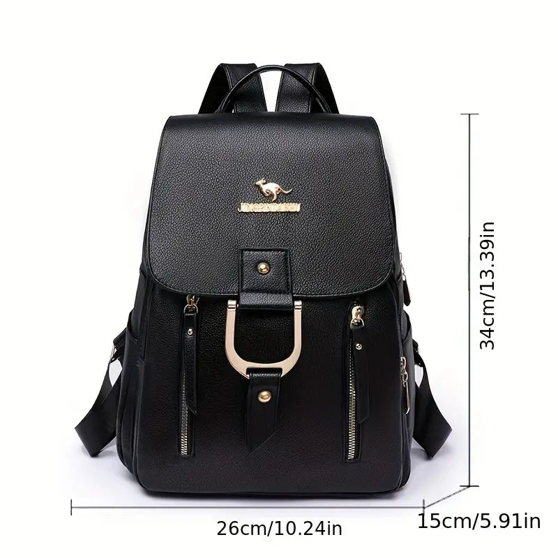 Women's Backpack Large Multiple Pockets Casual Travel Bag PU Leather Black