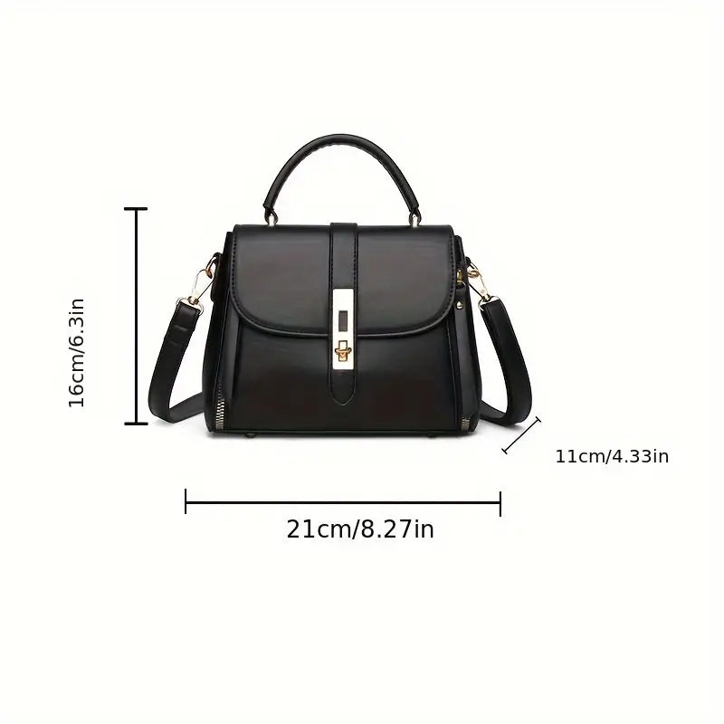 Women's Top Handle Satchel Bag Shoulder Crossbody Purse Elegant PU Black