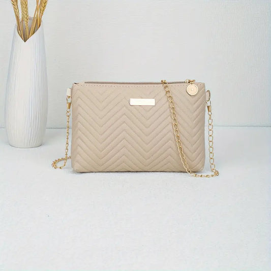 Women's Crossbody Mini Bag Wave Pattern with Chain Strap Faux Leather Apricot