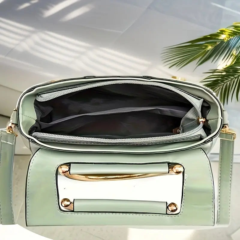 Women's Chic Stripped Handbag Crossbody Adjustable Strap PU Green