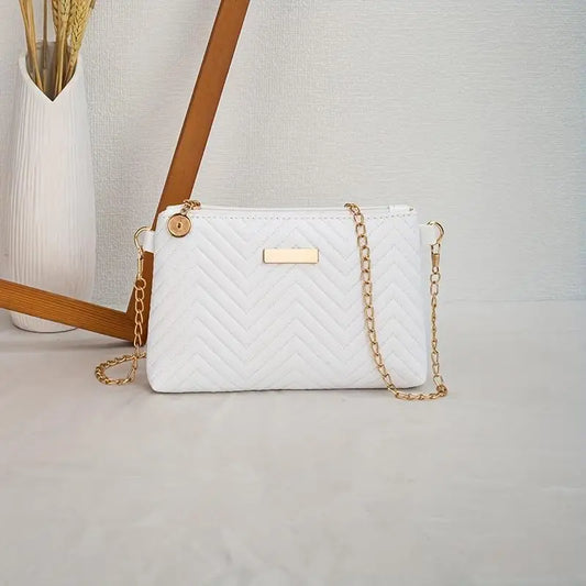 Women's Crossbody Bag Stylish Wave Pattern Faux Leather White