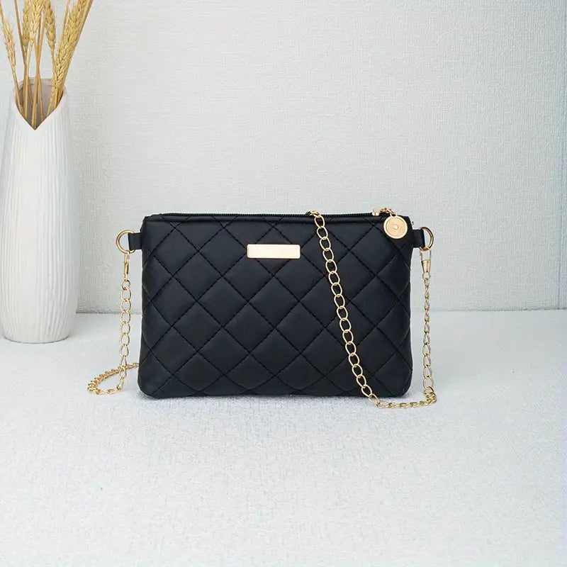 Women's Crossbody Bag Envelope Purse with Metal Chain Strap PU Leather Black