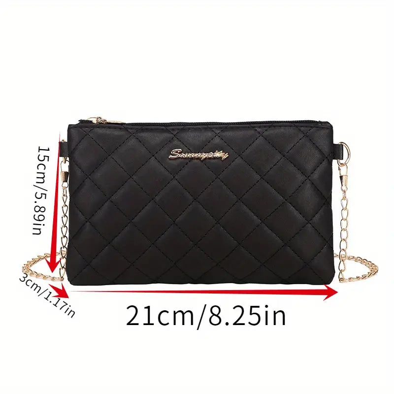 Women's Crossbody Bag Envelope Purse with Metal Chain Strap PU Leather Black