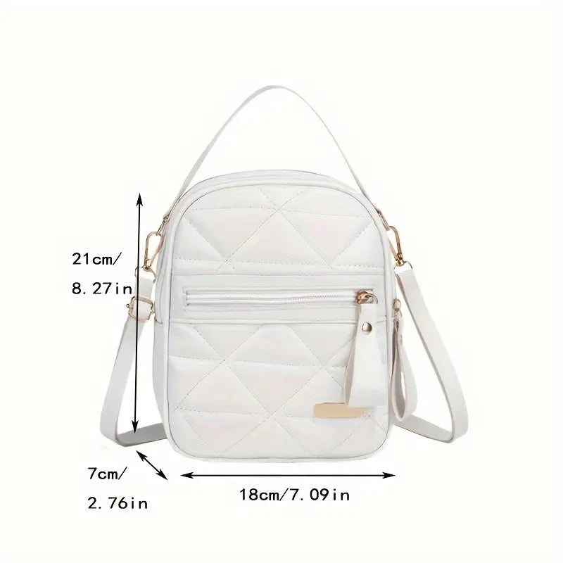 Women's Shoulder Bag Grid Pattern & Zipper White