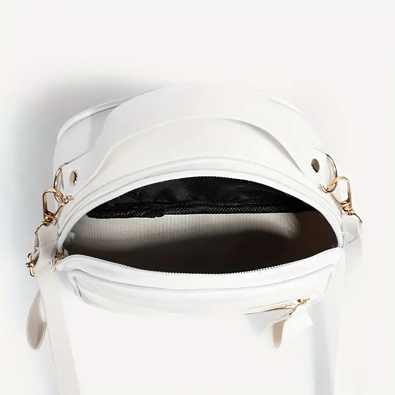 Women's Shoulder Bag Grid Pattern & Zipper White