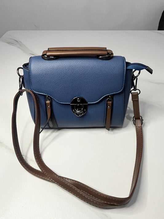 Women's Crossbody Bag, Retro Buckle Handbag PU Leather Blue