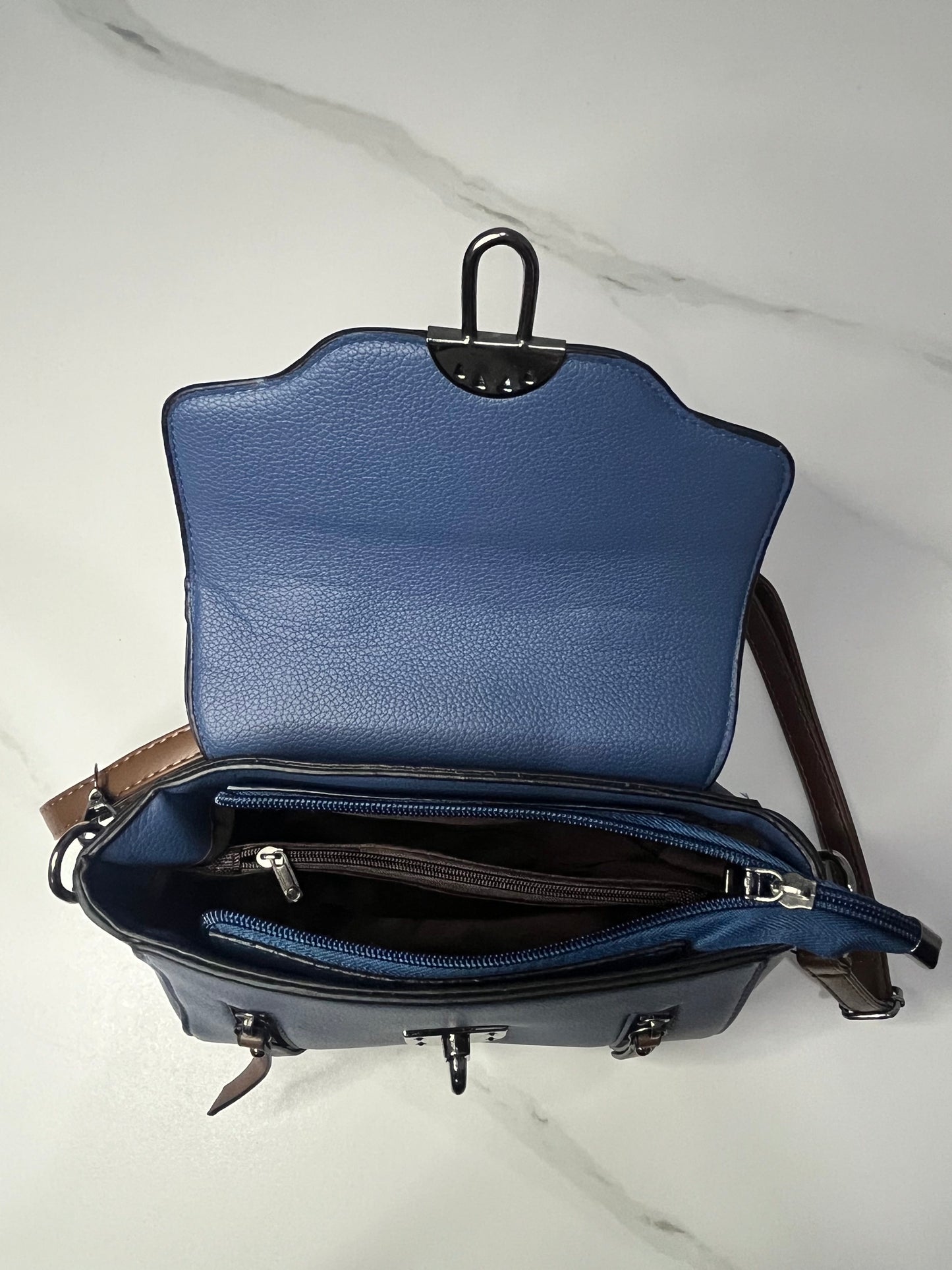 Women's Crossbody Bag, Retro Buckle Handbag PU Leather Blue